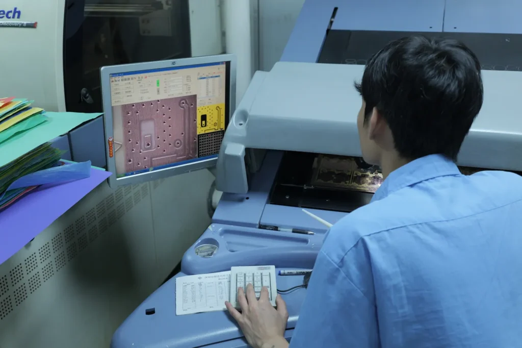 Visual inspection of PCBs using a scanner, checking printed circuit boards for defects and quality issues