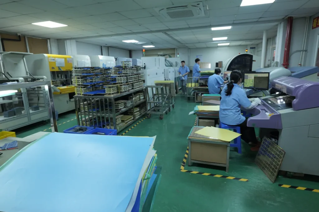 PCB electrical testing and AOI inspection in a PCBA production line, checking circuit continuity and solder joint quality